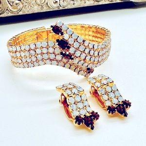 🔥 Vintage Gorgeous Deco Demi Parure Rhinestone Bracelet Set